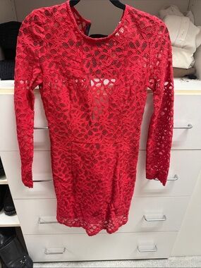 Roseanna Red Lace Long-Sleeve Mini Dress